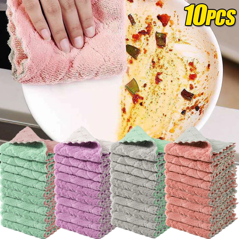 Double Sided Microfiber Cleaning Cloth Absorbent Kitchen Cleaning Rag Reusable Tableware Dish Washing Towel Non Stick Oil Rags