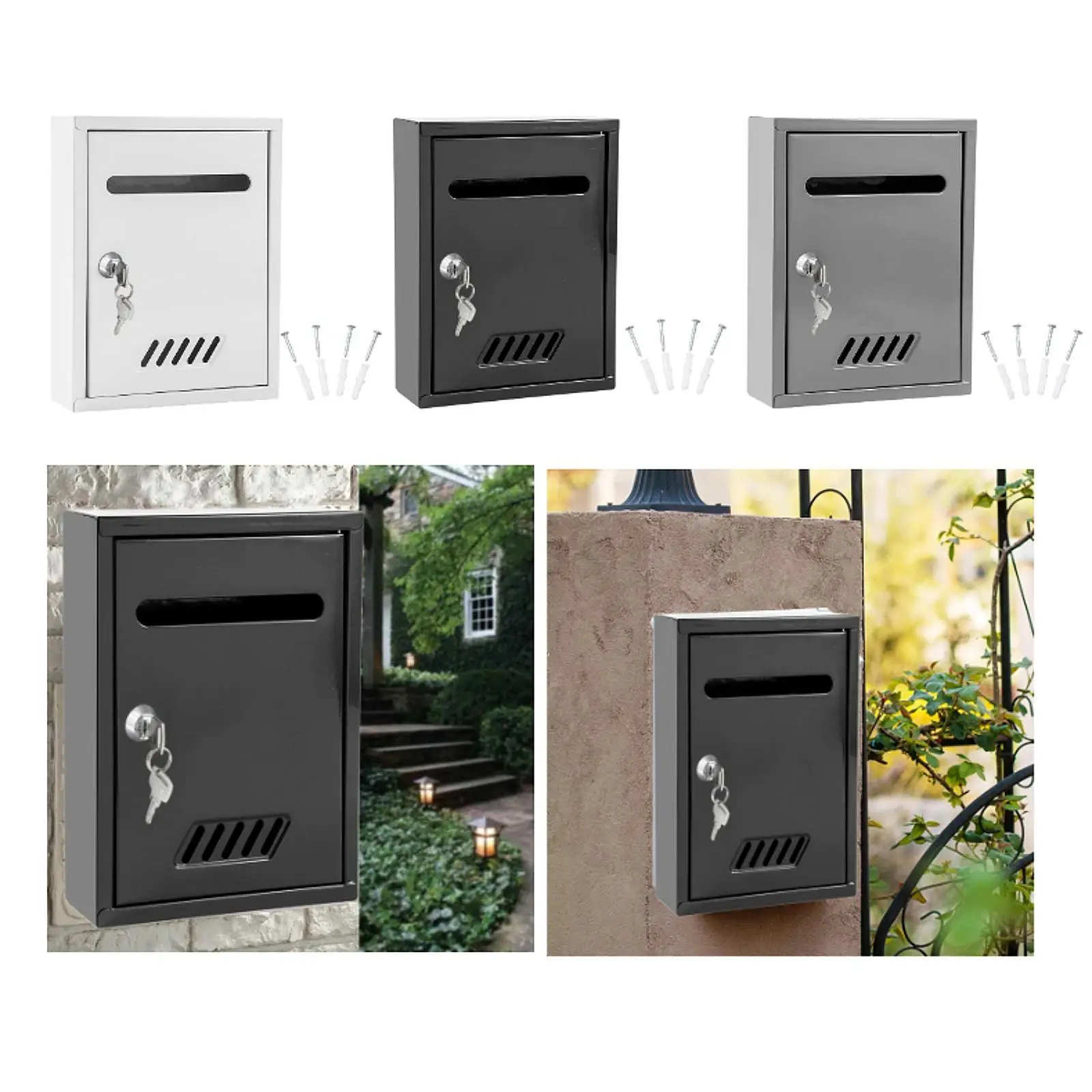 Wall Mount Mailbox Iron Post Box Windproof Post Letter Large Letterbox Lockable Mail Box for Front Door House External Office