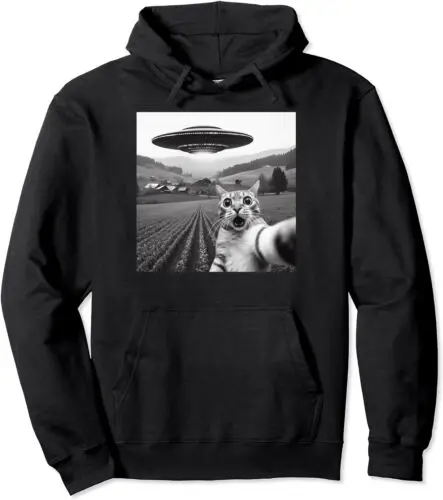 Polarshe-Sudadera con capucha Unisex, diseño divertido de gato, Selfie con un Alien, OVNI, Theme