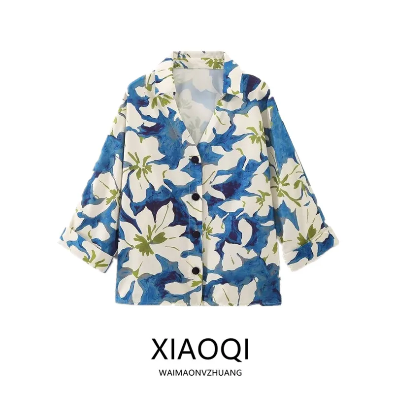 

Spring 2024 Women's Faionable Long Sve Floral Print irt Versatile Ele Sle New Arrival Loose Fit Collar