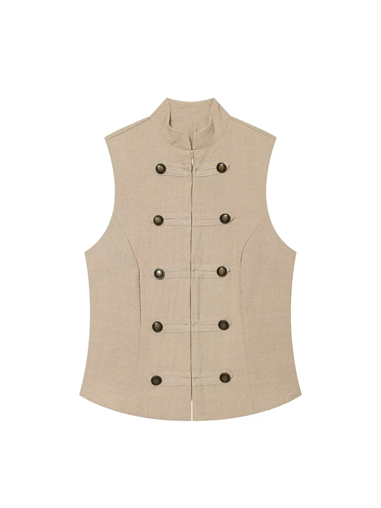 2026 Women's Summer New Vest Stand Collar Button Sleeveless Button Decor Tank Top Fashion Slim Fit High Street Zipper Waistcoat
