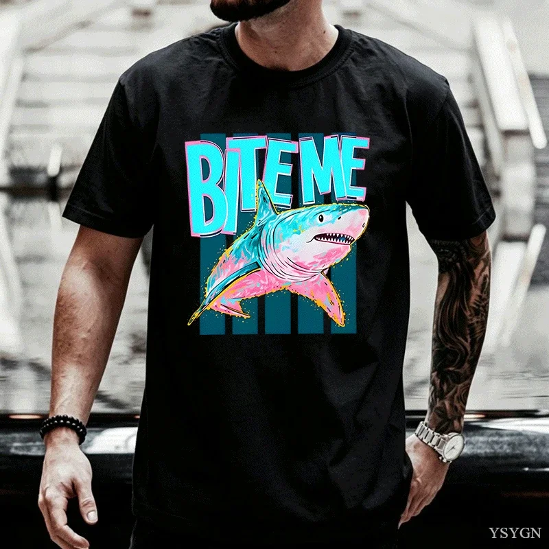 Bite Me T Shirt Men Women Funny Summer Beach Shark Trendy Tshirt Causal Round Neck Printed Graphic T Shirts Cotton Unisex Tops