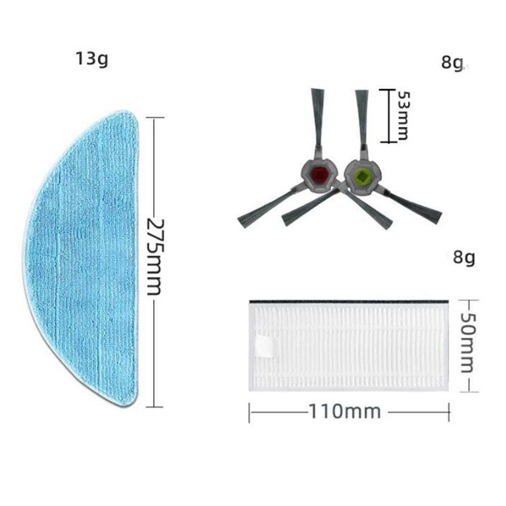 Robot Vacuum Cleaner Replacement 2* Side Brush/ 1PC Mop Cloth Rag/ 1PC HEPA Filter Screen for Ecovacs Yeedi K600 K700 K680