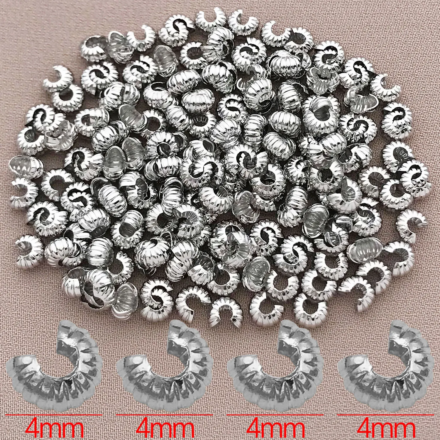 10/20/30pcs 4mm 18K Verkoperd Echt Gouden Dikke Zilverachtige Patroon Crescent End Gesp, DIY Sieraden Maken Accessoires