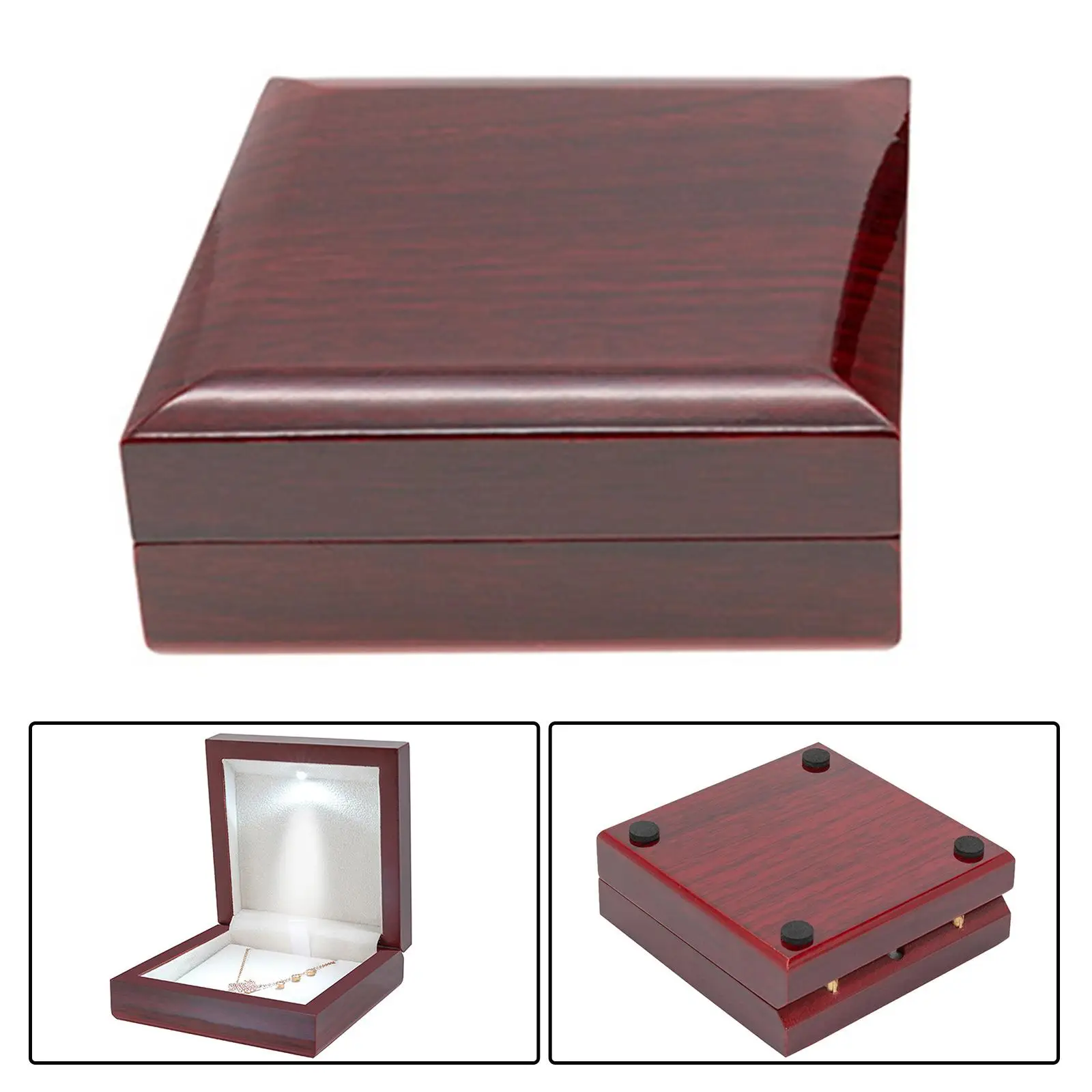 

Wooden LED Lighted Necklace Gift Box Pendant Box Jewelry Storage Display Case for Proposal Anniversary Christmas Engagement