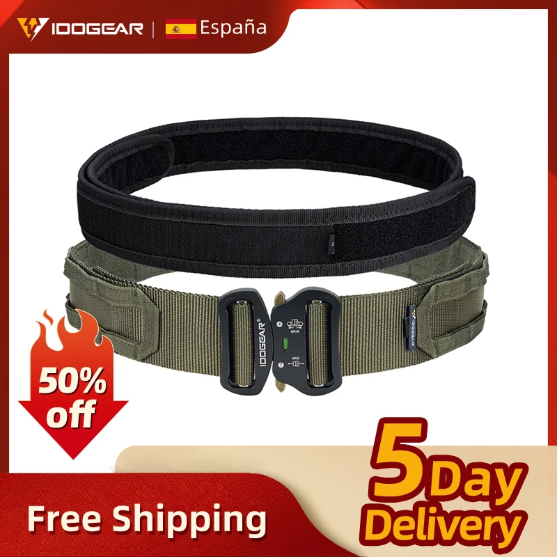 IDOGEAR Tactical 2 Inch Combat Belt  Quick Release Buckle MOLLE  Hunting Outdoor Sports Mens Belt Durable Two-in-One 3414