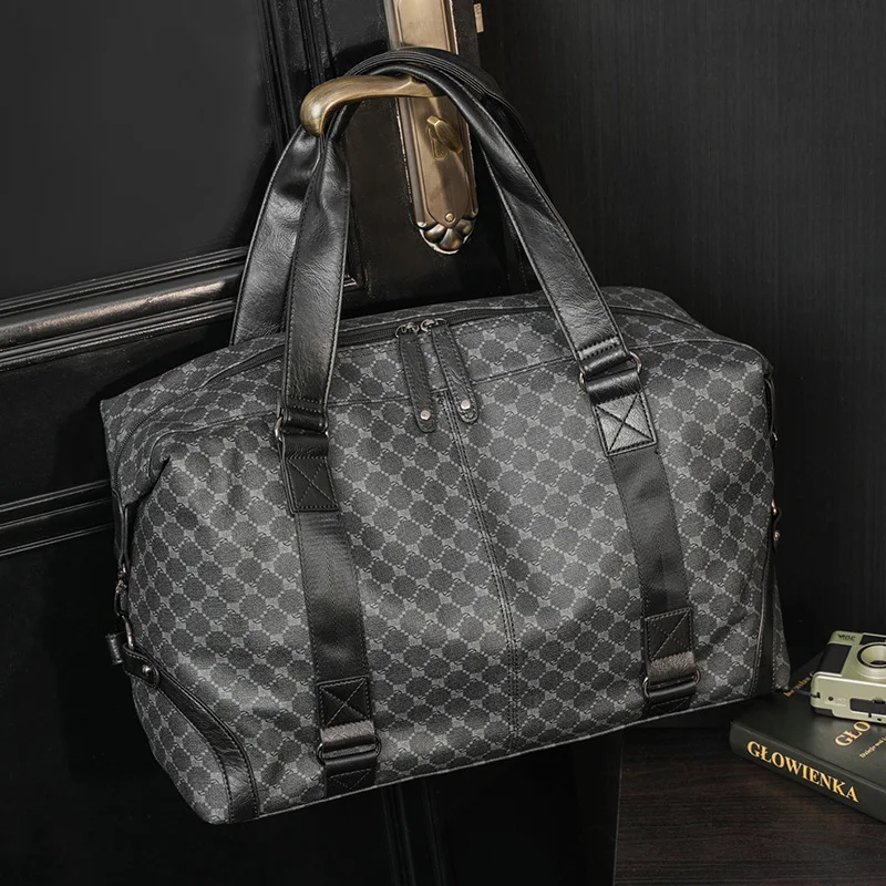 2022 New Plaid Travel Hand Bag Men Luxury Business Men\'s Top-Handle Bag Large Capacity Shoulder Bag Handbag Male Messenger Bag