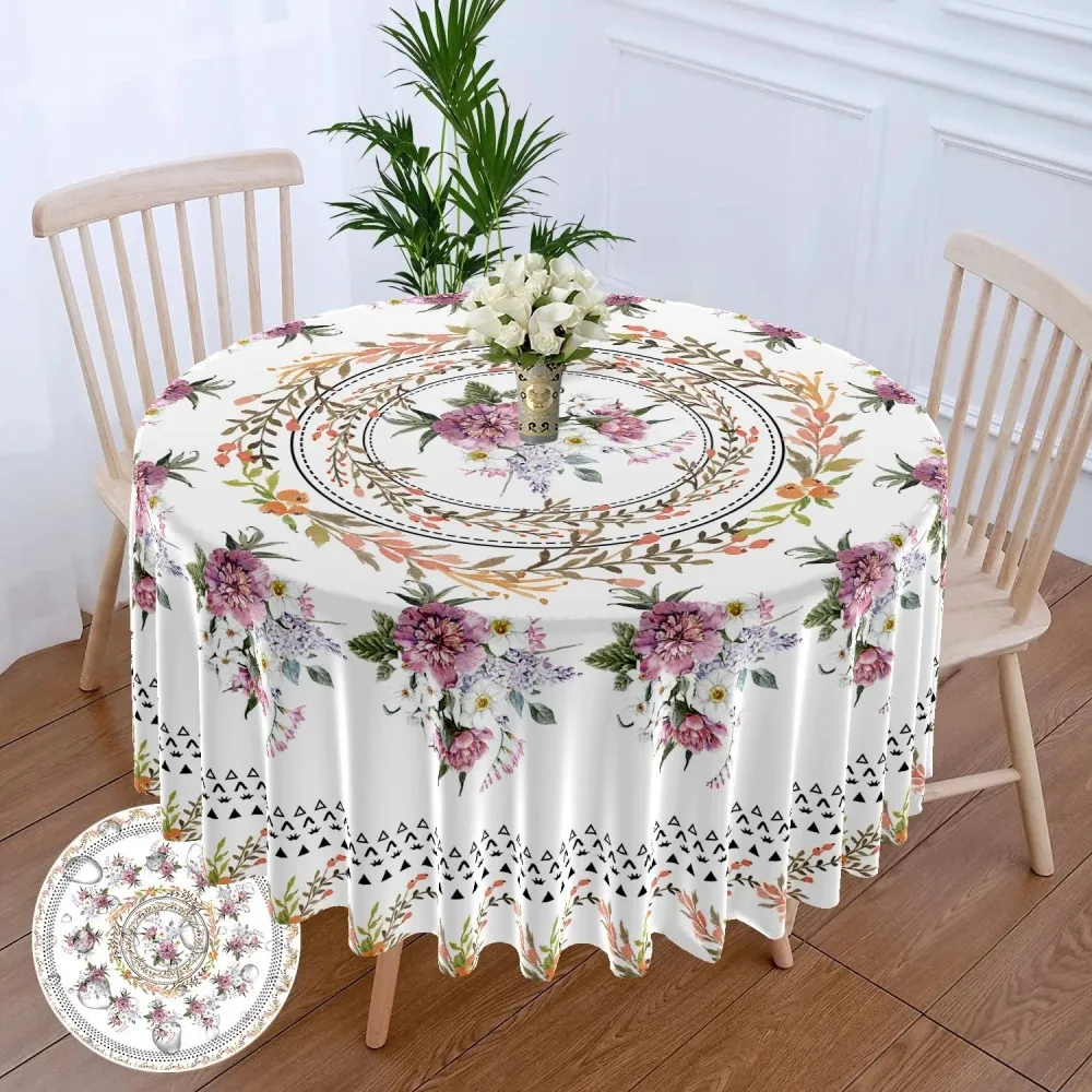 VIKAMA Round Tablecloth with Sunflower Pattern Waterproof and Oil-Resistant Multi-Functional Home Dining Table Cover