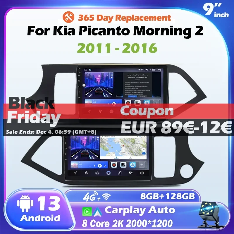 Android Car Radio Multimedia Player For KIA PICANTO Morning 2011 - 2016RHD Carplay Auto Smart Systems Car Stereo GPS Navigation