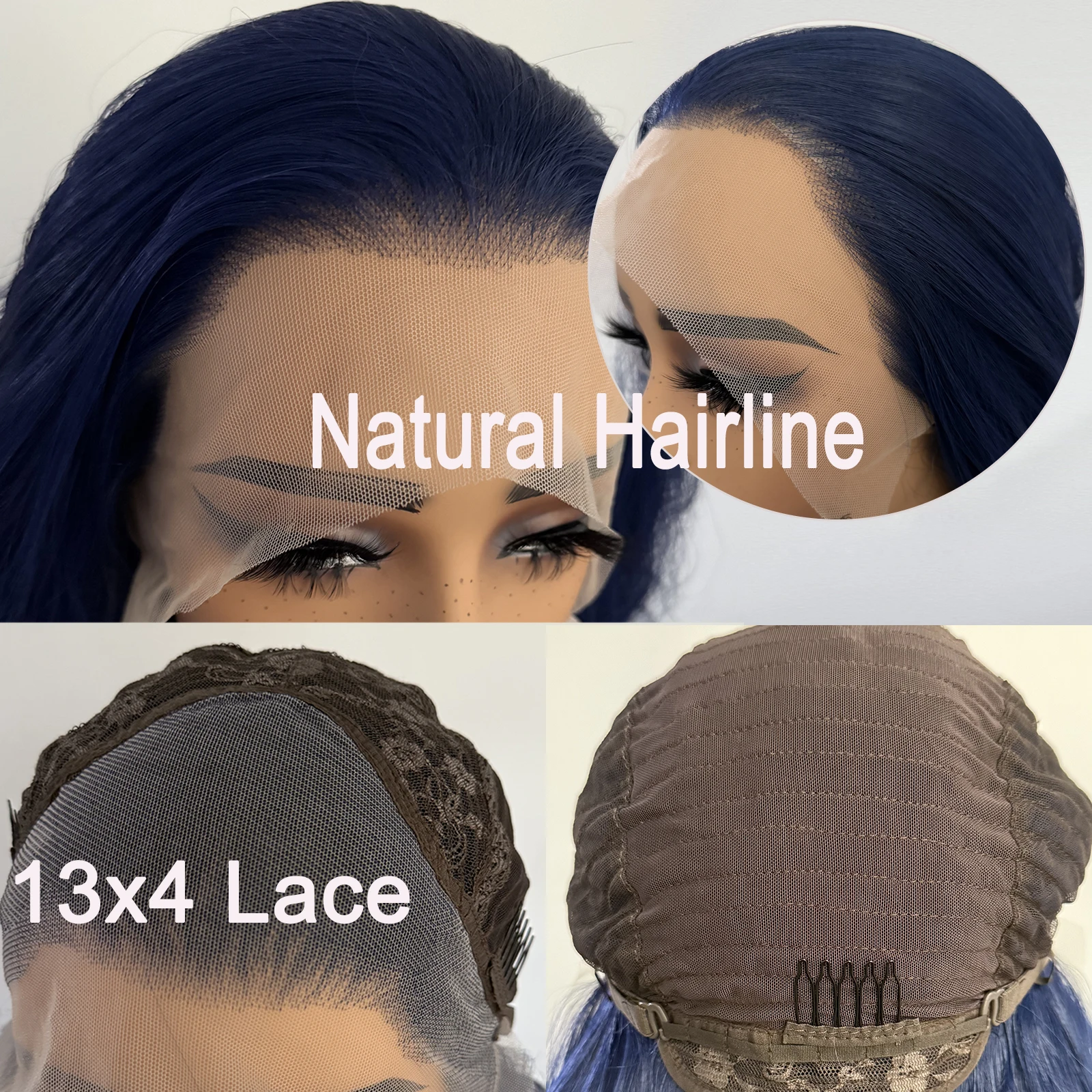 الأزرق الداكن الدانتيل شعر مستعار أمامي 13x4 الاصطناعية طويلة فضفاضة مجعد الباروكات للنساء مقاومة للحرارة الطبيعية المظهر الاستخدام اليومي تأثيري الباروكات