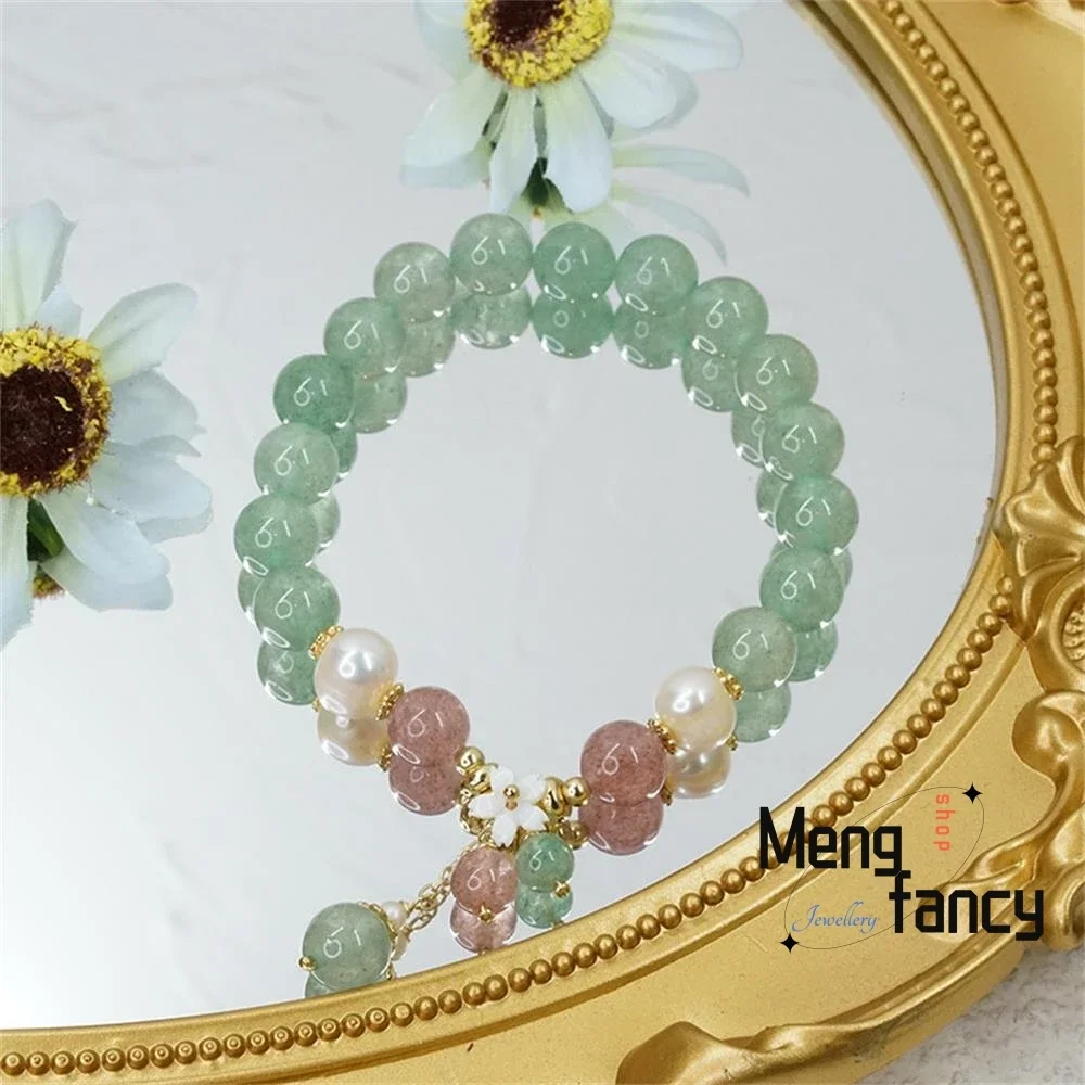 

Natural Strawberry Crystal Bracelet Female Small Fresh Wang Peach Blossom Pearl Strings Simple Flower Hand Jewelry Holiday Gifts