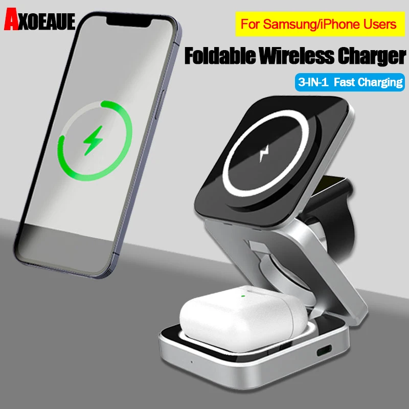 3 In 1 Induction Charger Wireless Charging for Samsung Galaxy Watch Foldable Charger for Apple 15 14 13 12  AirPods 2 3 iWatch 8