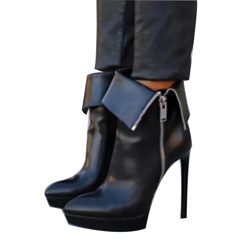 

SHOFOO Fashionable women's high-heeled boots. Black PU leather. Ankle boots. 12-14cm heel height. Fashion show banquet shoes.