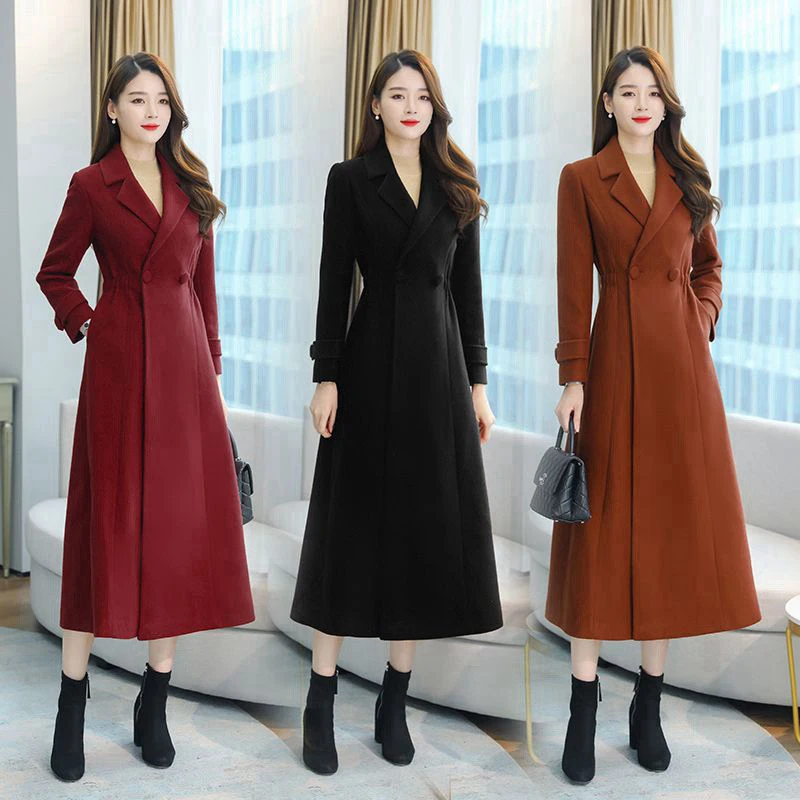 

Fall Winter Slim Woolen Coat Women Turn Collar All-match Fashion Elegant Overcoat Female Loose Pocket Pure Colour Woolen Jacket