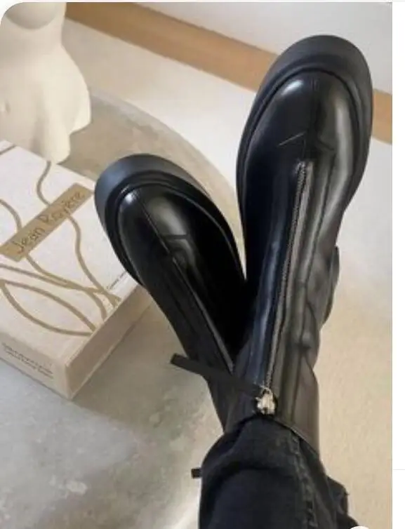 

Fashion Round Toe Zip Ankle Leather Boots Women Wedges Design Boots High Heel Black Lady Shoes Spring 2024