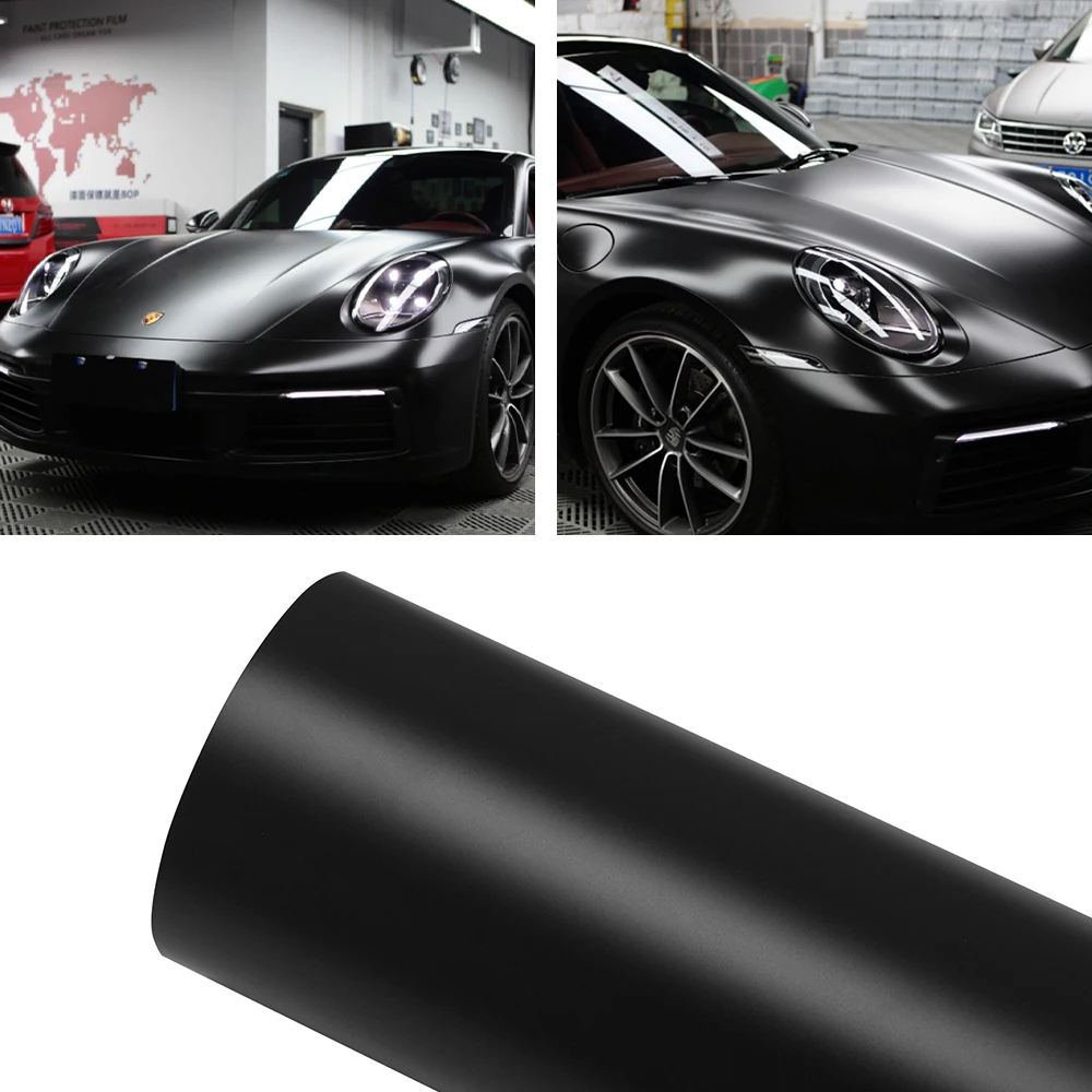 0.5m Wide Matte Black Car Wrap Film Vinyl Film Bubble Free PET Decal Car Motorcycle Sticker Auto Accessories Exterior Interior