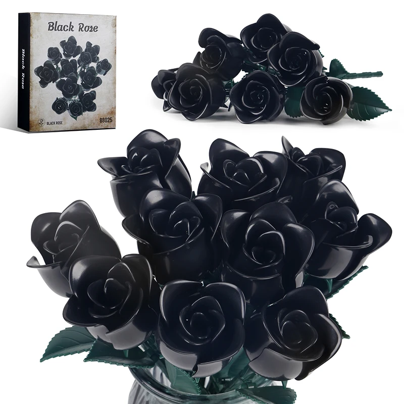 

Creative Romantic Black Rose Flower Bouquet Building Blocks Home Desk Plant Decoration Assemble Brick Toy Gift For Kid Girl Lady