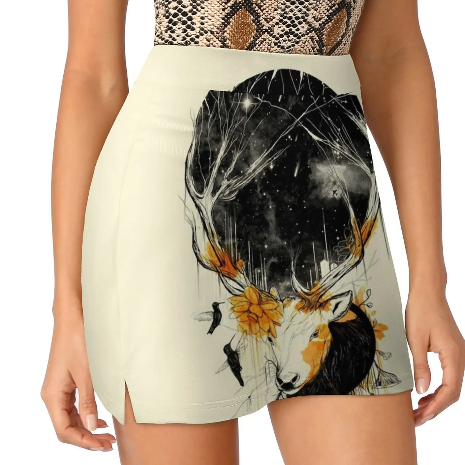 Once Upon A Time Women's skirt With Pocket Vintage Skirt Printing A Line Skirts Summer Clothes Nature Animals Deer Birds