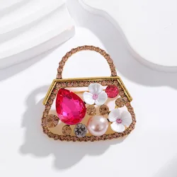 Cute Delicate Vintage Bag Crystal Pearl Brooch Women's Fashion Pin Clothes Collar Pin Accessories Jewelry Gifts