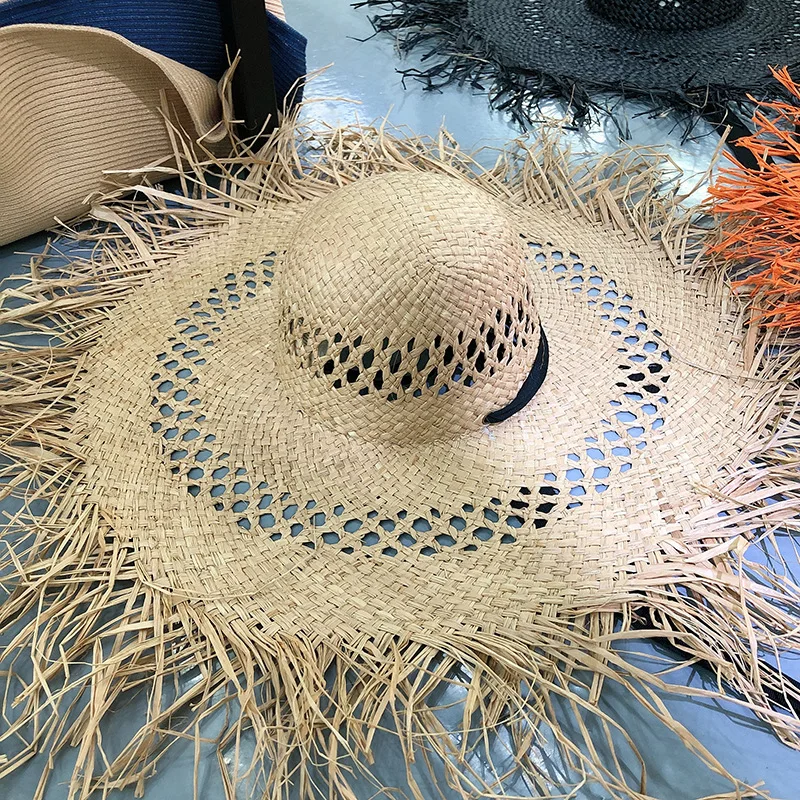 25cm oversized brim straw hat beach hat travel hat breathable summer women\'s straw hat wide brim sun hat Шляпа 