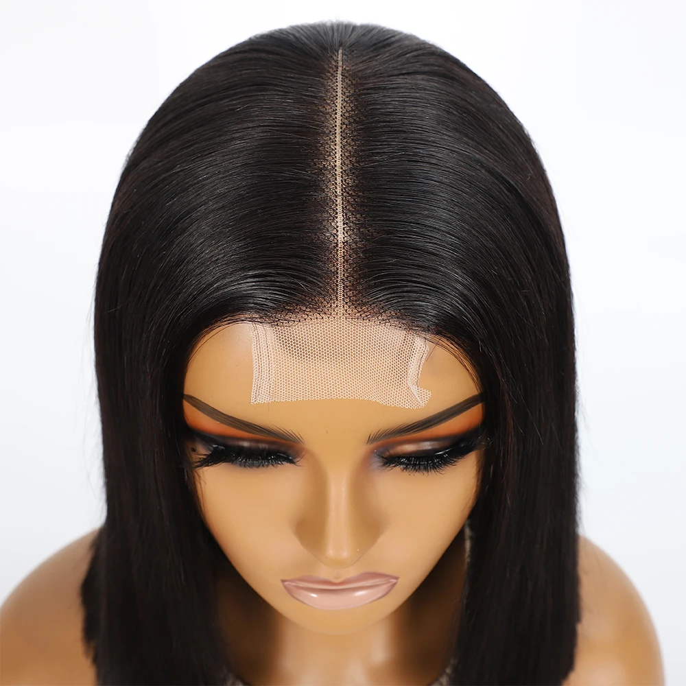 300% الكثافة سوبر مزدوجة تعادل مستقيم 2X6 الدانتيل أمامي بوب الباروكات شعر الإنسان الطبيعي الأسود 5X5 13X4 HD الدانتيل شعر مستعار أمامي #3