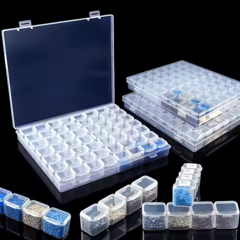 28/56 Grids Plastic Beads Storage Box, Clear Storage Container For Diamond Painting Beads Jewelry Nail Art DIY Accessories
