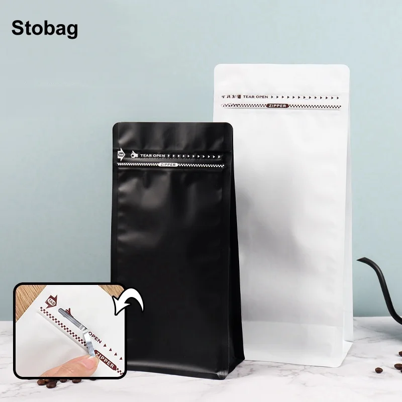 

StoBag 50pcs Black/White Coffee Beans Packaging Bag with Air Valve Aluminum Foil Sealed for Food Powder Tea Nuts Storage Pouch