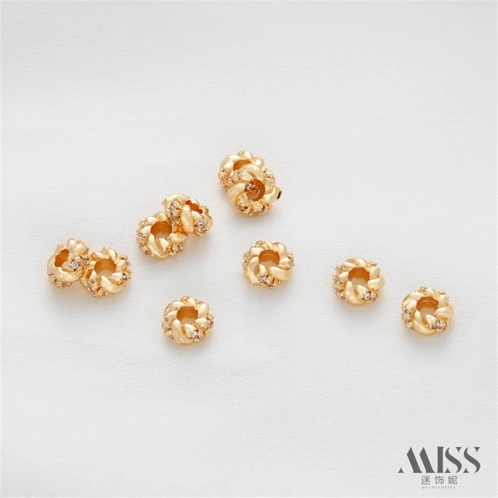 

14K Gold Bag Color-preserving Zircon Large Hole Twist Spacer Spacer Bead DIY Beaded Bracelet Necklace Jewelry Accessories