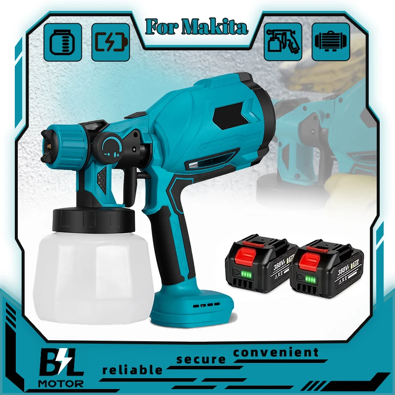 1200ML Cordless Electric Paint Sprayer Portable Household Sprayer with Flow Control Compatible with Makita Batteries