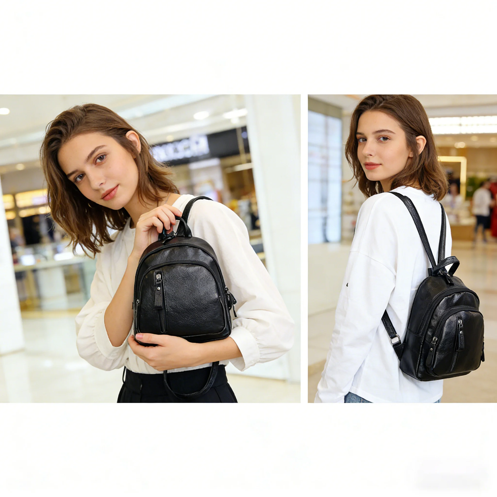 Mini Backpack Fashion Versatile Waterproof Soft Leather Backpack Korean-style Zipper Small Backpack Convertible Shoulder Bag image 4