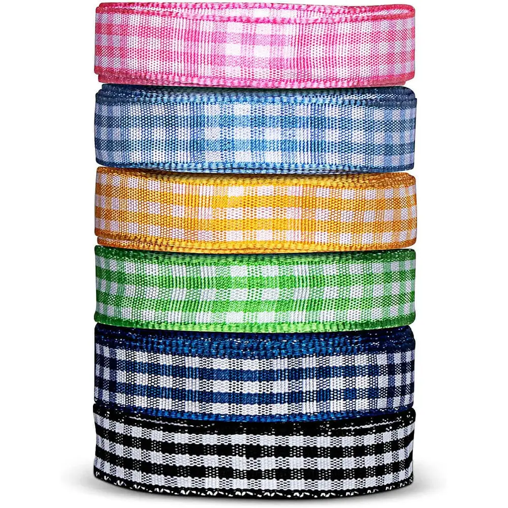 50Yards Gingham Ribbons for Wedding Christmas Party Decorations Gifts Wrapping DIY Crafts Bow Hair Plaid Ribbon Packaging Fabric