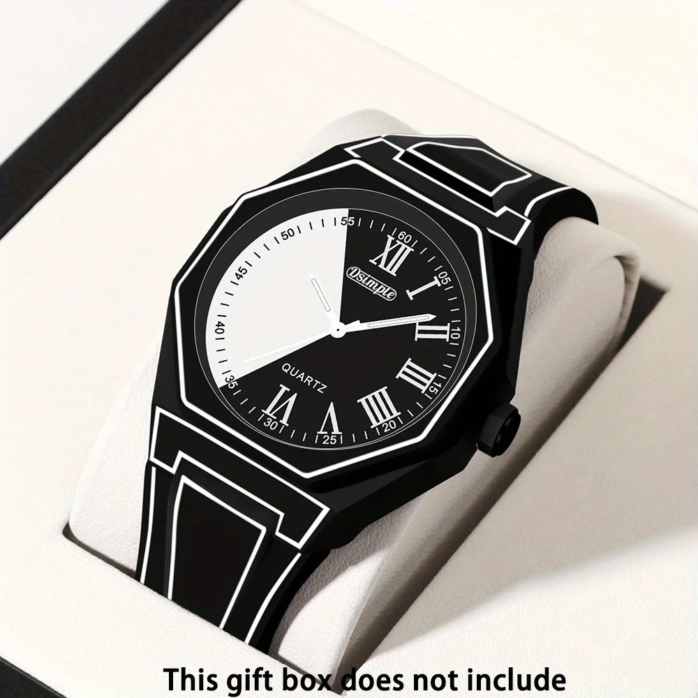 Fashionable Men's Simple Watch Date Function Preppy Style Quartz Wrist Watch, Electronic Drive, Silicone Strap, Unisex