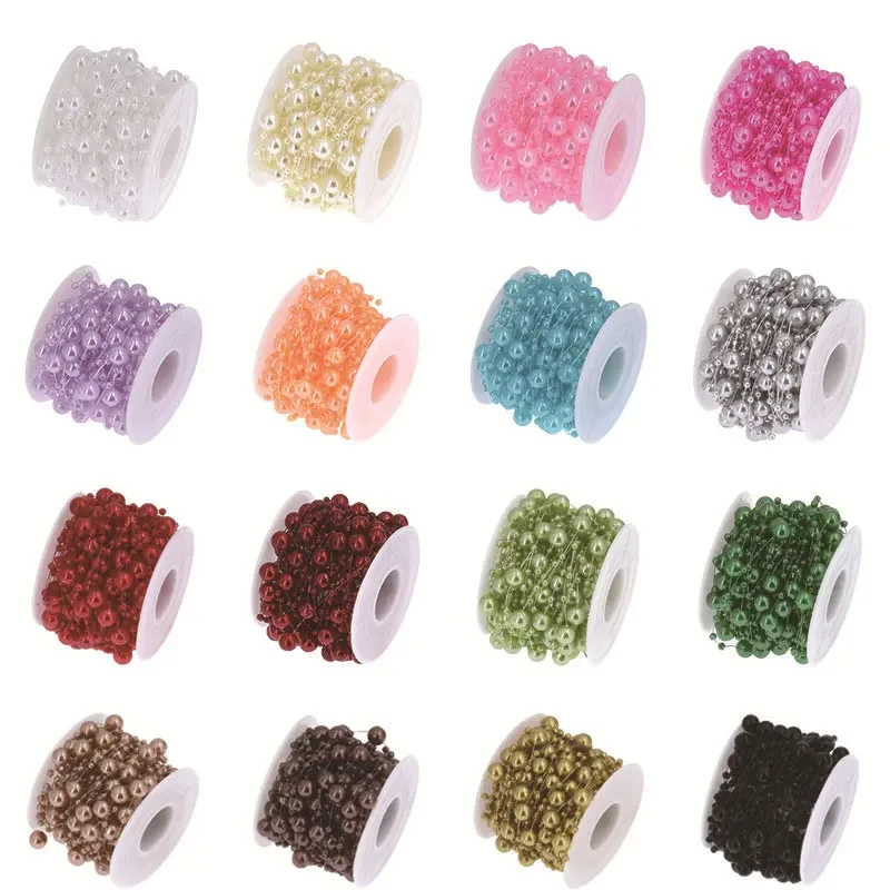 10M/Roll Artificial Pearls String Beads Chain String Garland Flowers Pearl Beaded Trim for DIY Wedding Party Decor 8mm and 3mm