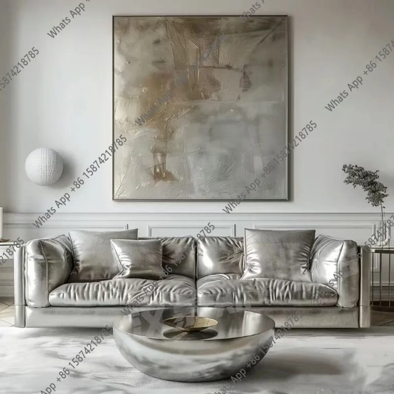 

N67 Minimalist future punk style niche designer studio store lobby silver pearlescent leather sofa