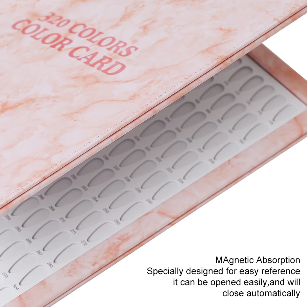 كتاب مخطط ألوان جلدي فاخر 320 لونًا من درجة صالونات التجميل وقوالب فن الأظافر، كتالوج تصميم مانيكير لصالون الأظافر