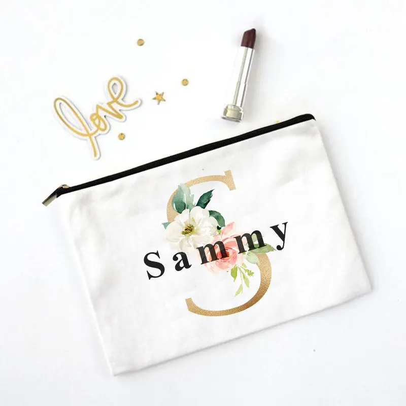 Personalized Makeup Bag Bachelorette Party Gift Cosmetic Zipper Pouches Bridesmaid Maid of Honor Holiday Wedding Canvas Monogram