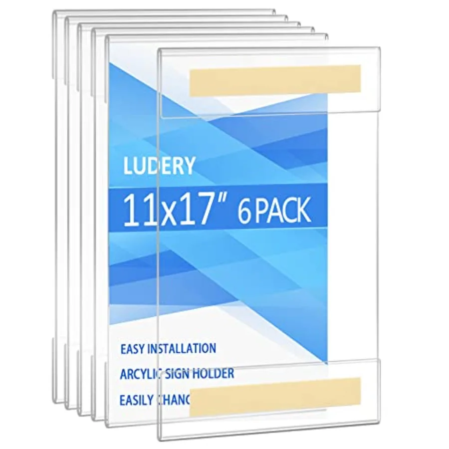 

Acrylic Sign Holder 11 x 17 Inch Vertical Wall Mount Sign Holders Clear Acrylic Frame with 3M Tape Adhesive Clear Poster Frames