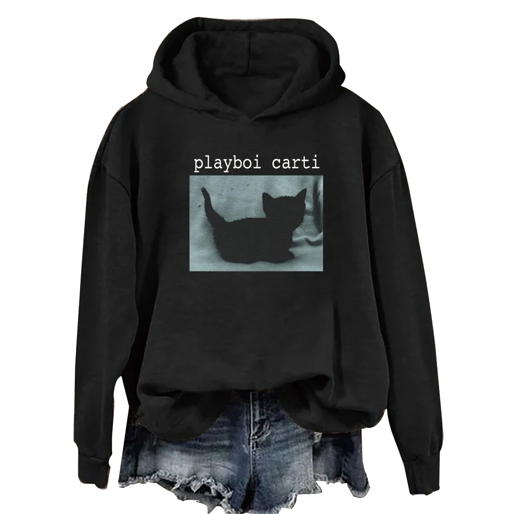 Playboi carti black cat Hoodie Men/Women Fans Gift Hoodies Vintage Casual Fashionable Sweatshirt