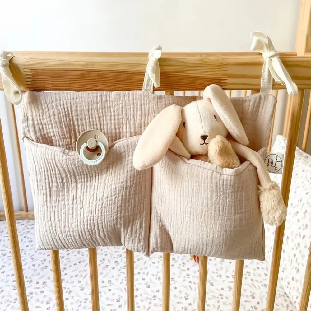 Space Saving Cotton Crib Storage Bag Dual-pocket Portable Newborn Bedside Bag Large Capacity Stuff Organizer Stroller