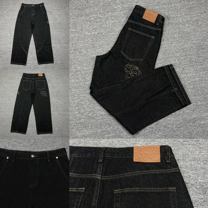 

Black Men's Women's Loose Straight Mertre Jeans Trendy Fashionable Versatile Suitable Daily Wear Pants Available Stock