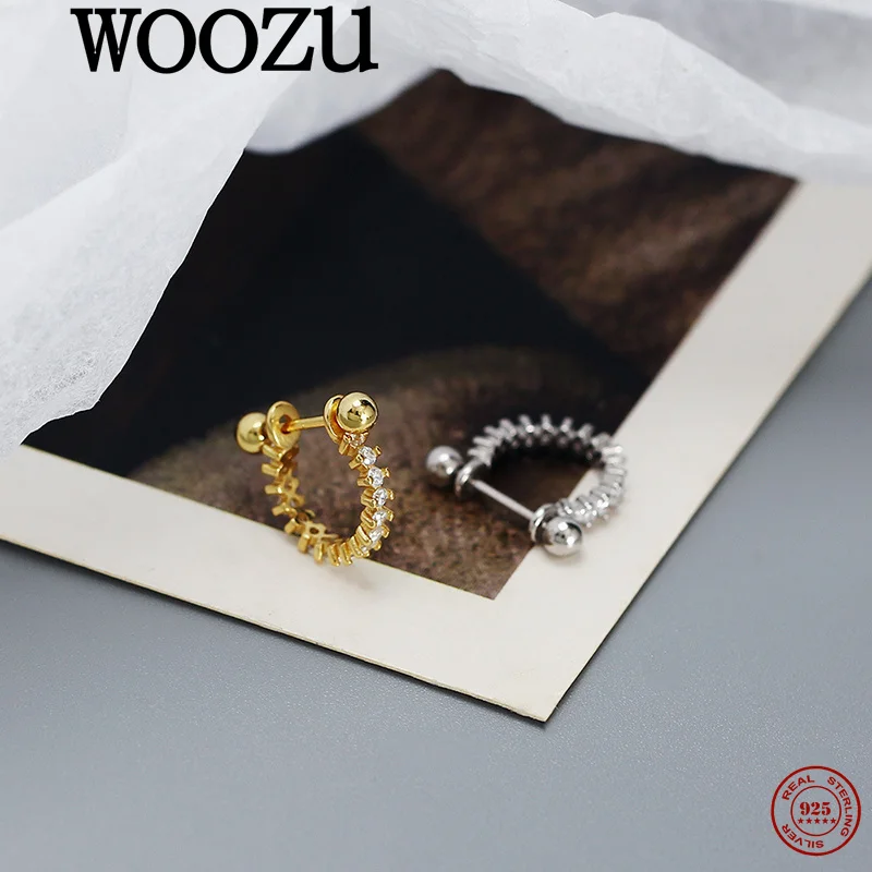 

WOOZU 925 Sterling Silver Simple Zircon U-shaped Piercing Screw Bead Earrings for Women Luxury Exquisite Party Daily Jewelry New