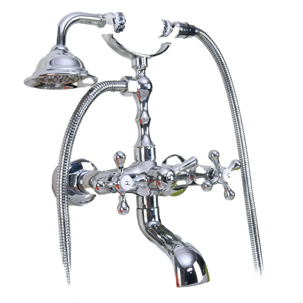 

Polished Chrome Bathroom Dual Handles Bathtub Mixer Faucet Clawfoot Tub Mixer Tap with Handshower Lna186