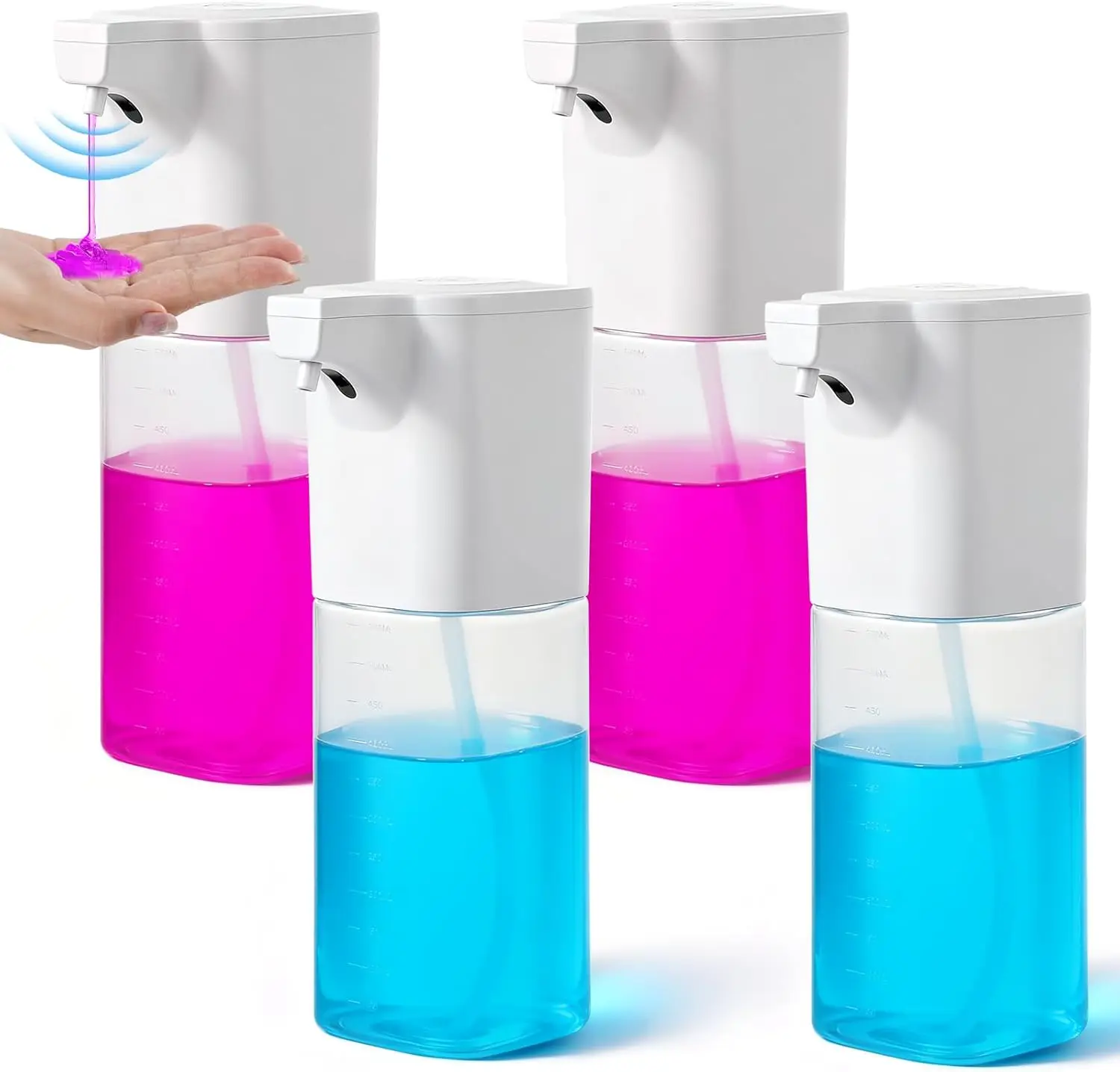 

4-Pack Touchless Soap Dispenser 18.5oz, USB Rechargeable, IPX6 Waterproof, Adjustable 4 Levels