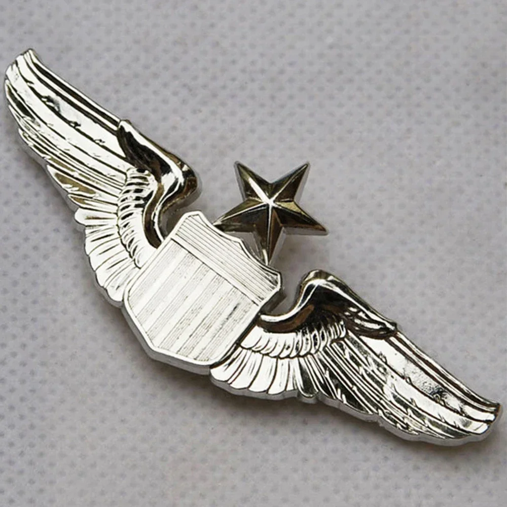 USAF U.S. AIR FORCE SENIOR PILOT AVIATOR METAL WINGS BADGE INSIGNIA PIN BROOCH SILVER