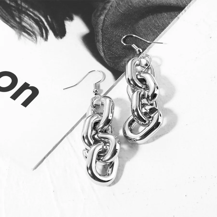 1 Pair European and American Exaggerated and Grand Korean Simple and Individual Trendy and Cold Style Metal Chain