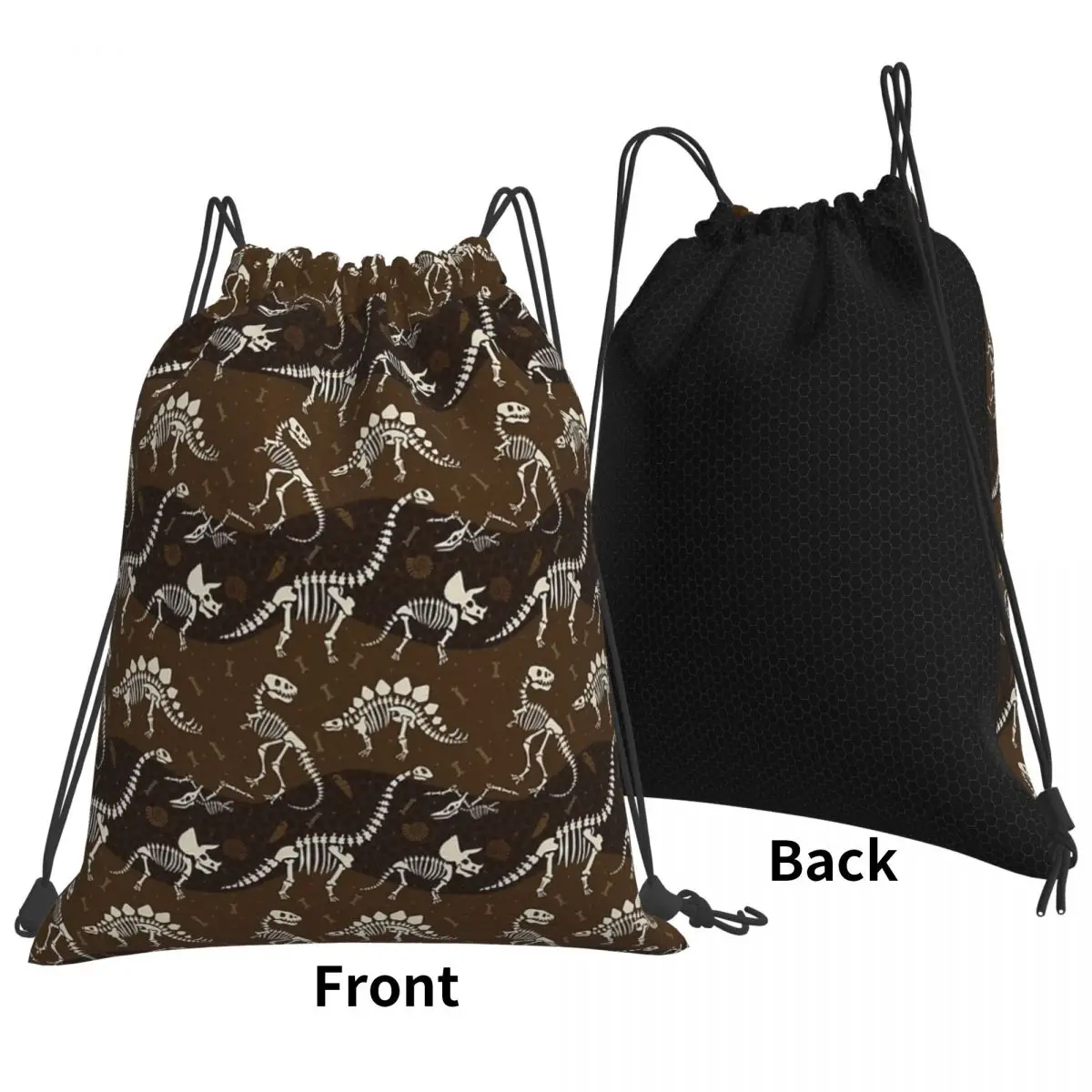 Sacs à dos à motif de dinosaure fossile, sacs à ficelle de proximité multifonctions, sac de sport à poches groupées, sacs à livres pour voyage et école