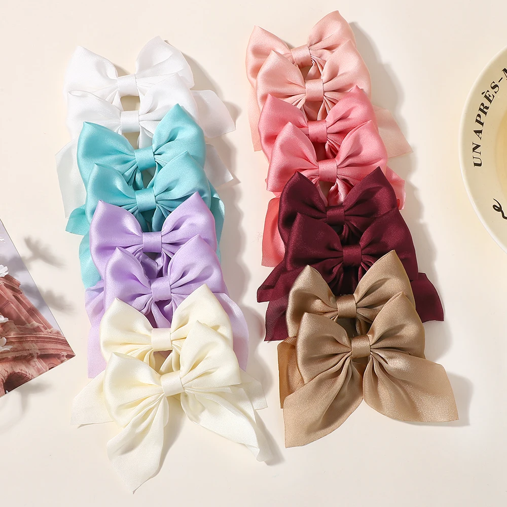 

20Pcs 3.3inch mini bowknot hair ponytail clips solid color cheer bow hairgripes boutique girls elegant Satin hairpins jewelry