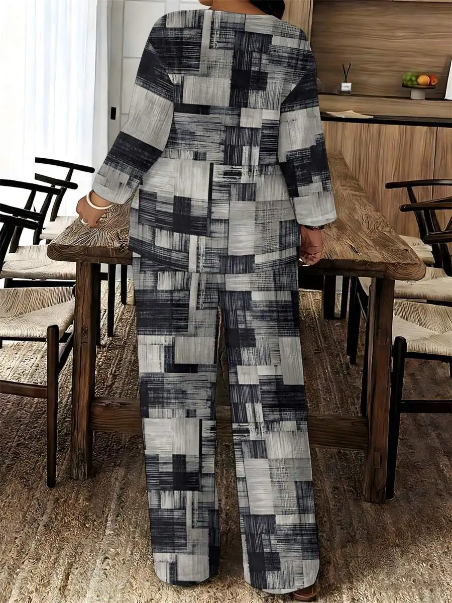 

Womens 2-Piece Set Black White Gray Geometric Patchwork Print Casual Lightweight Polyester Summer Outfit