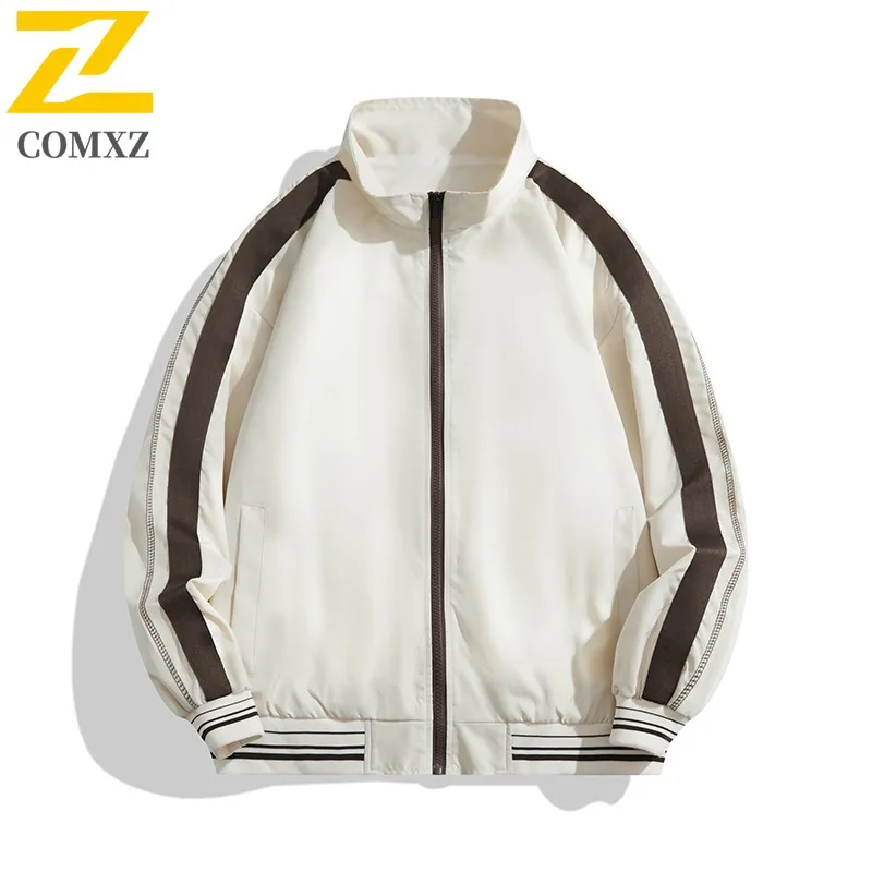 

COMXZ осенняя новая мужская весенне-осенняя модная свободная посадка в минималистском стиле, повседневная молодежная полосатая куртка с воротником-стойкой, верхняя одежда для пар