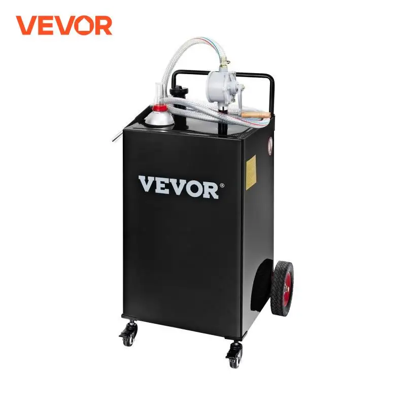 VEVOR 30 Gallon Fuel Caddy Fuel Storage Tank on 2 Wheels Portable Gas Caddy with Manuel Transfer Pump for Cars ATVs Boats